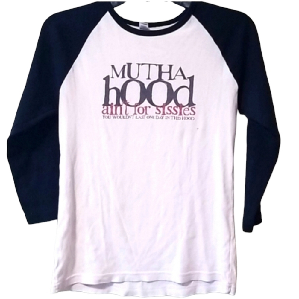 Mutha-hood ain't for sissies Mom's baseball tee XL B&W
